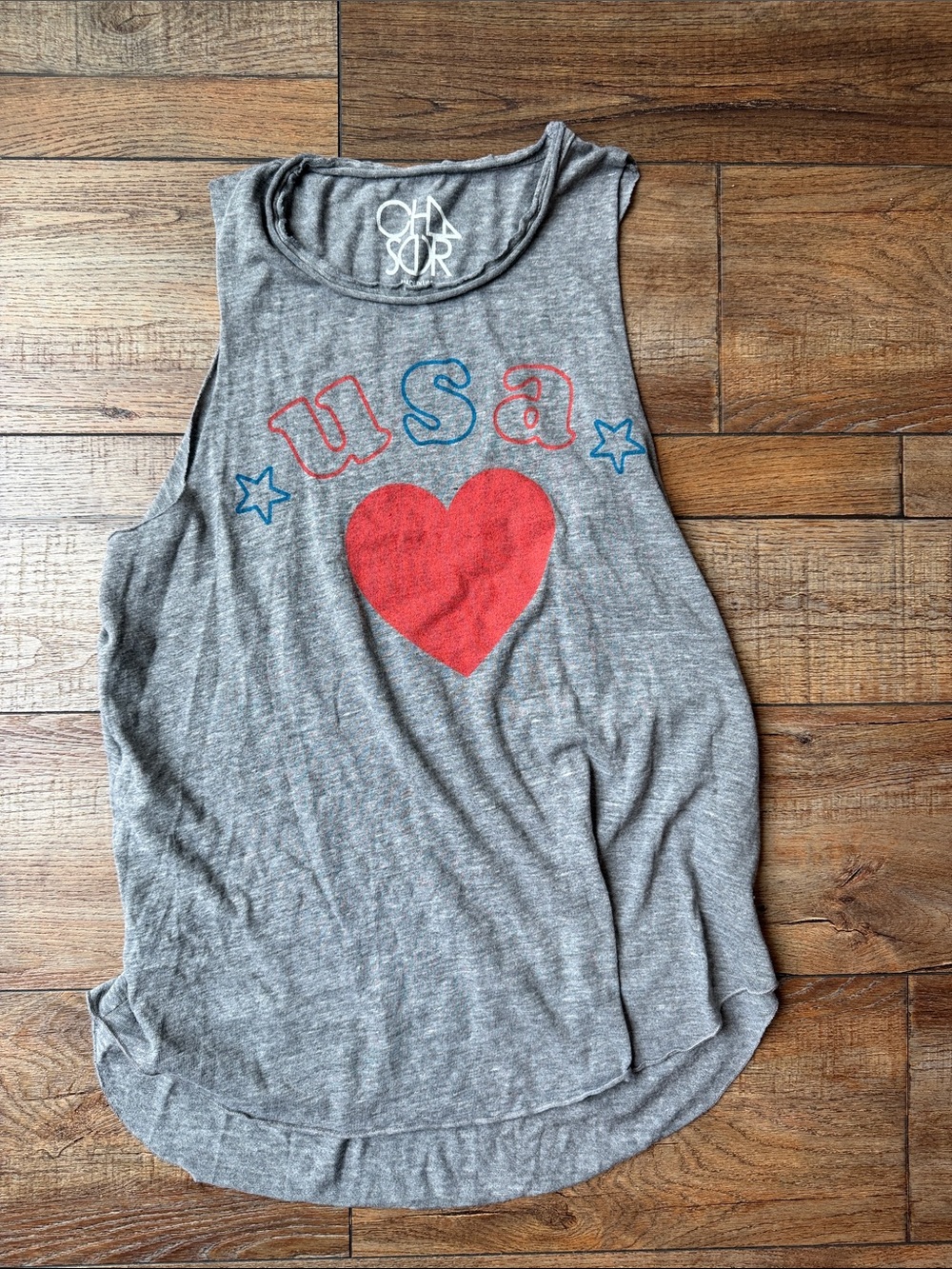 Chaser Gray Tank with Red Heart and Blue USA Graphics